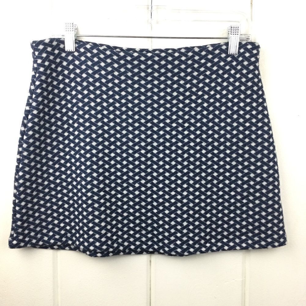 Zara Navy Blue & White Lattice Patterned Mini Skirt, Size Large